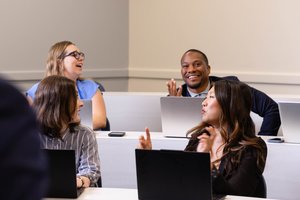 Students Classroom Laptops Conversation