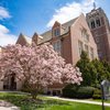 Campus Spring Magnolia Lawn Brick Tower